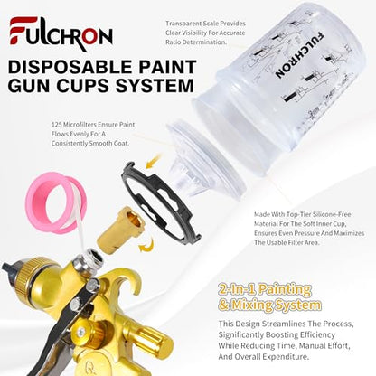 HVLP Paint Gun with 10 Disposable 600ML Paint Cups & 5 Nozzles - color: GOLD