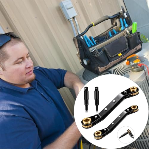 HVAC Service Wrench,3/16"-3/8" 5/16" x 1/4"Valve Wrench with Hex Adapters - style: 1 Wrench + 2 Hexagon Bit(Black)