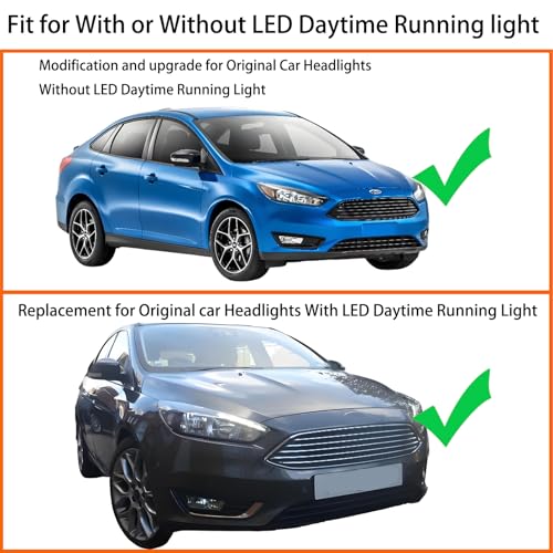 Headlights Assembly w/LED DRL For 2015-2018 Ford Focus MK3 Black Left+Right - color: For 2015-2018 Focus