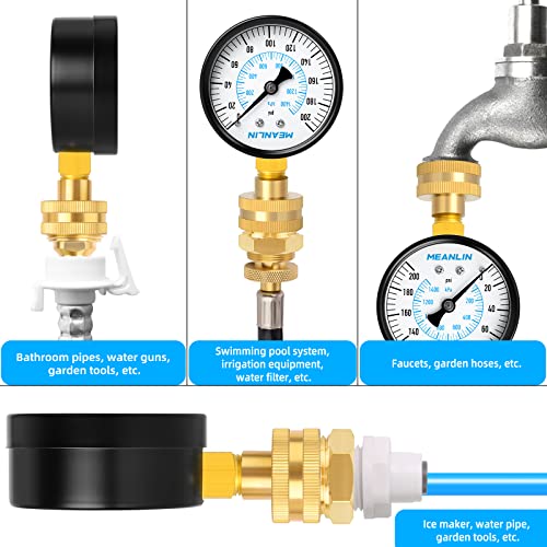 MEANLIN MEASURE 0~200Psi 3/4" Female Water Pressure Kit Plus 5 adapters, 2.5" FACE DIAL Multi-Purpose Pressure Gauge Kit, Hydraulic Tester,Suitable for Gardens, Water Pipes, etc - color: Black, size: 0-200Psi (With Fittings)