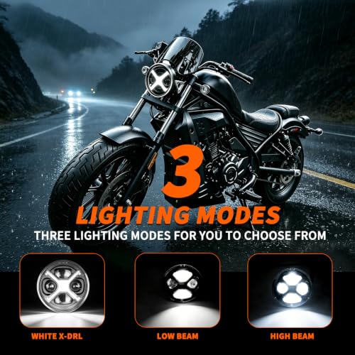 5.75 Inch Motorcycle Headlight with X-style DRL for Dyna Sportster Softail - color: Smoked Black X-Style DRL