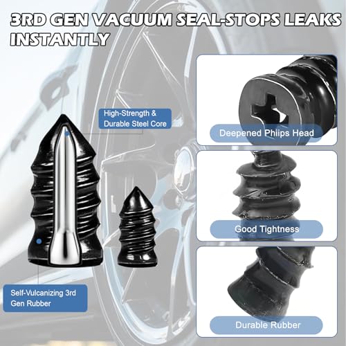40PCS Tire Repair Rubber Nails, Vacuum Tire Plug Kit, 3rd Gen Steel Core Self-Service Screw Plugs, Emergency Flat Tire Repair Tool for Heavy Duty Truck ATV/UTV Golf Cart Motorcycle