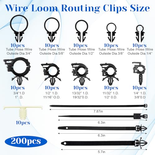 200 Pcs Car Wire Loom Routing Clips Push Mount Cable Tie Assortment 15 Sizes Car Harness Routing Clips Universal Wiring Harness Clip Replacement Parts for Automotive