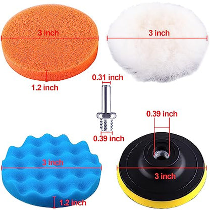 SIQUK 9 Pieces 3 Inch Buffing Pads Kit Foam Buffer Polisher Pads 3 Inch Hook and Loop Polishing Pads Buffer Attachment for Drill - size: 3 Inch