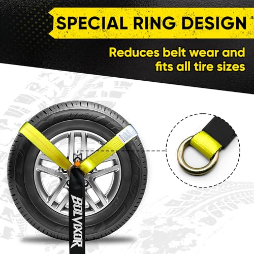 Car Tie Down Straps, 4 Pack, 2" x 96", 9900 LBS, Heavy Duty J Finger Hooks - color: Yellow