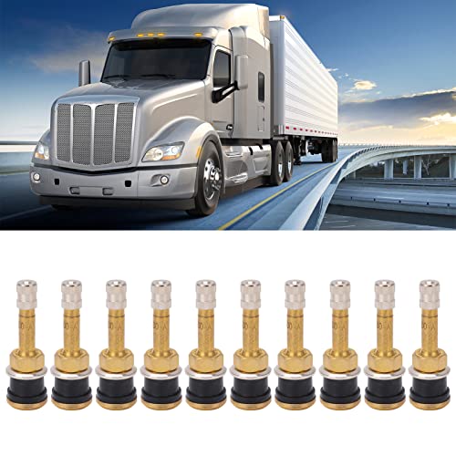 Tire Valve Stems Metal Valve Stems 10Pcs TR500 Tubeless Tire Valve Stems Sturdy Heavy Duty Clamp Valve Stem Core, Brass