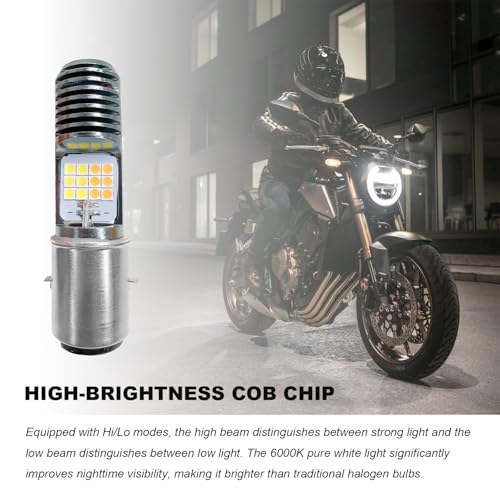 9-16V H4 LED Motorcycle Headlight Bulbs, Super Bright 3030 Chips Bulb Halogen Lamp Replacement, Waterproof High/Low Beam LED Headlight Bulb for Most Motorcycles ATVs (BA20D, White & Yellow) - color: BA20D, White & Yellow