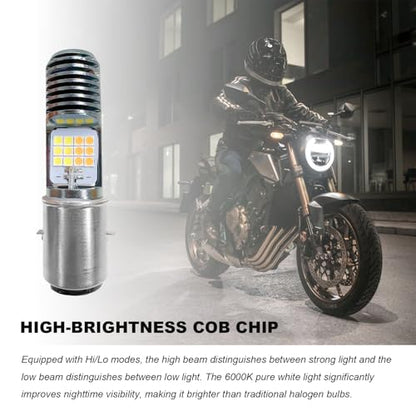 9-16V H4 LED Motorcycle Headlight Bulbs, Super Bright 3030 Chips Bulb Halogen Lamp Replacement, Waterproof High/Low Beam LED Headlight Bulb for Most Motorcycles ATVs (BA20D, White & Yellow) - color: BA20D, White & Yellow