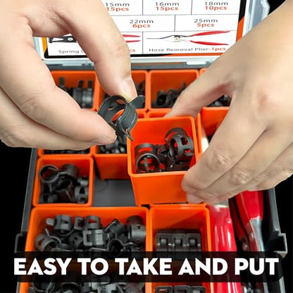 352Pcs Spring Hose Clamp Kit with Pliers 15 Sizes 6-25mm for Fuel Lines - color: 352-piece