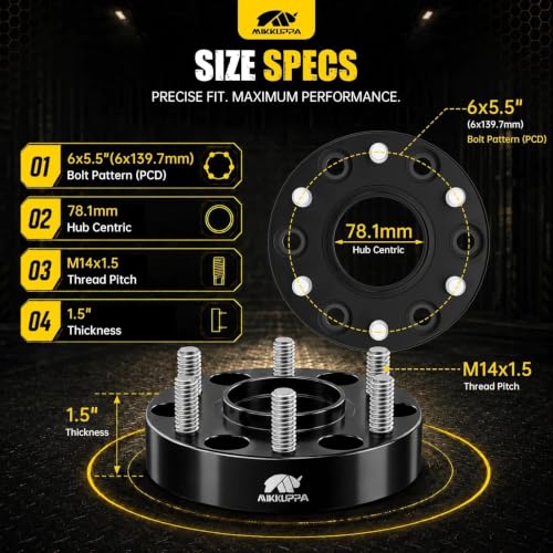 MIKKUPPA 1.5 Inch 6x5.5" Wheel Spacers for Chevy Silverado GMC Sierra, 4PCS - size: 1.5"-6x5.5-Hub Bore 3.07"