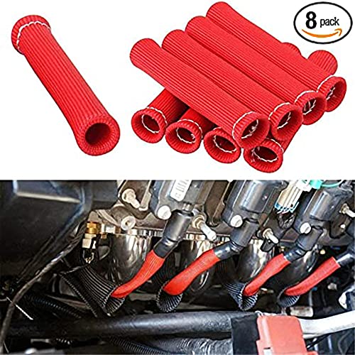 Spark Plug Wire Boots Thermal Protection Insulator Sleeve, 1200 Degree Heat shield Cover Wrap 6 inch for Car Truck 8PCS(red) - color: red