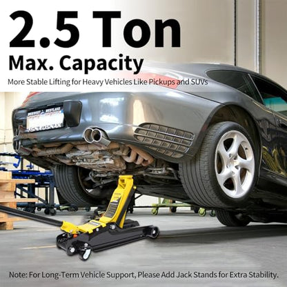 2.5 Ton Car Jack Low Profile Hydraulic Floor Jack, 5500 lbs Capacity, 3.4"-15.2" Lifting Range, Alloy Steel, Black, for Sedans and SUVs（Yellow - color: Yellow