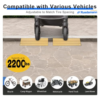 Ruedamann 1" Rise 2200 LBS Load Capacity Aluminum Modular Threshold Ramp - color: Light Wood Look, size: 1'' Rise