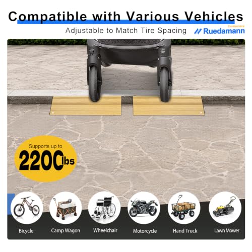 Ruedamann 1" Rise 2200 LBS Load Capacity Aluminum Modular Threshold Ramp - color: Light Wood Look, size: 1'' Rise