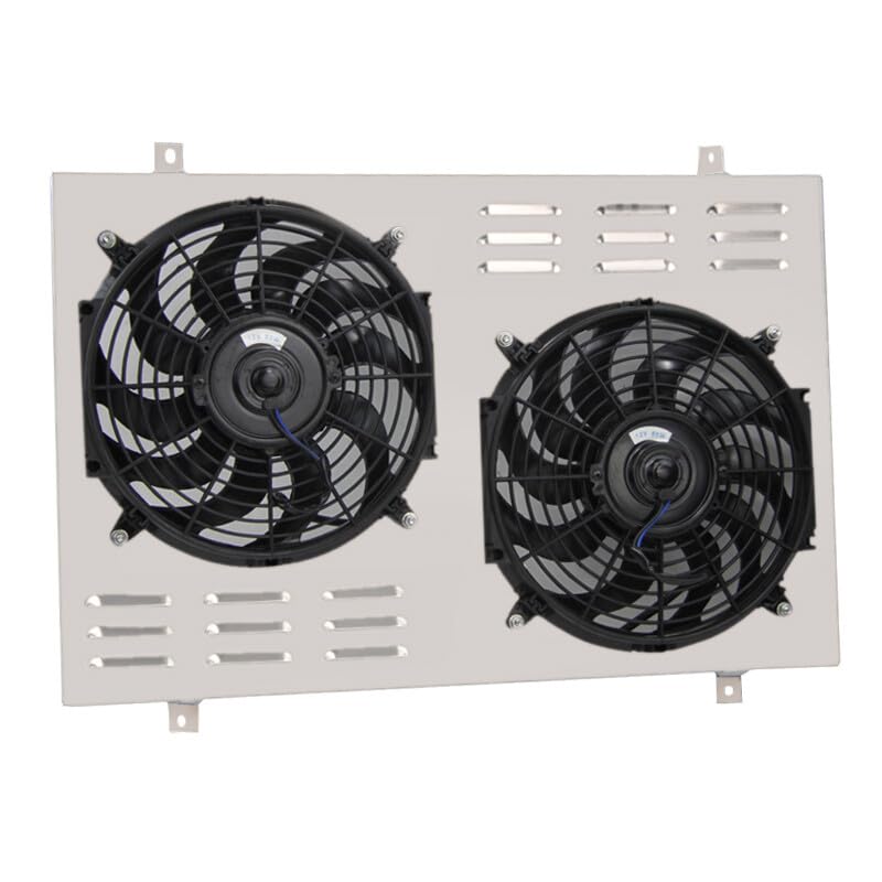 AA5052 Aluminum Shroud Replacement for 1985-1997 1986 1987 Ford F-150 F-250 F-350 Bronco 5.0L 5.8L V8 with Dual 12" Electric Fans and Thermostat Relay Kit Radiators
