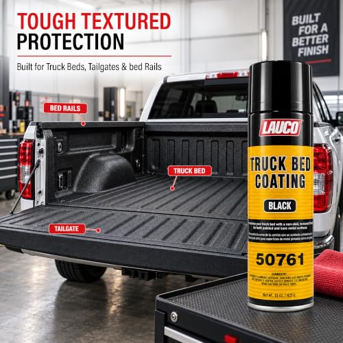 LAUCO Truck Bed Coating Black Aerosol Spray, Pack of 1, 15oz, Textured Non, Skid Finish, Scratch and Rust Protection for All Truck Beds, Tailgates, Bed Rails 50761