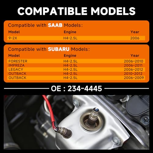 Downstream O2 Sensor Set | Direct Replacement for OE #234-4445 | Oxygen Sensor Compatible with Subaru & For Saab H4-2.5L | Direct-Fit Sensor for 2006-2012 Models INCLUDES GLOVES - size: 234-4445