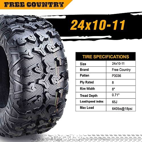 Free Country Set2 Premium ATV/UTV Tires 24x10-11 24x10x11 8PR w/Scuff Guard - size: 24X10-11