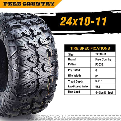 Free Country Set2 Premium ATV/UTV Tires 24x10-11 24x10x11 8PR w/Scuff Guard - size: 24X10-11