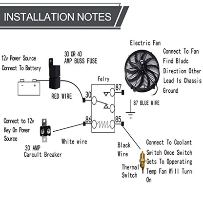 10" Universal Slim Fan Push Pull Electric Radiator 12V 80W High Performance Cooling Fan with Thermostat Wiring Switch Relay Mount Kit Black - size: 10 Inch