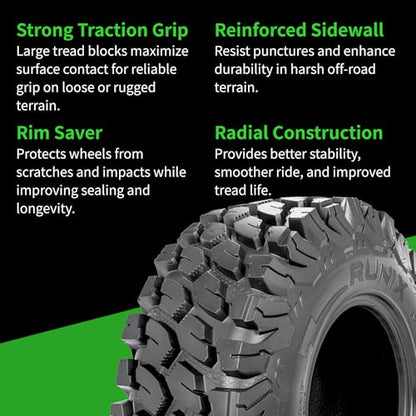 RUNIX UTV SxS Radial Tires, RUNIX TerraVance, 35X10R15, 35X10-15, 8PR, Radial Tire, Set of 4, All Terrain, Tubeless - size: 35X10R15