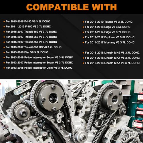 Engine Timing Chain Kit with Tensioner & Guide Compatible with 2011-2017 F150 Flex Taurus Edge Explorer Mustang Lincoln MKS MKX MKZ 3.7L 3.5L - size: AT4Z6268C