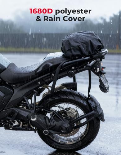 KEMIMOTO Motorcycle Tail Bag, Dual Use Motorcycle Rear Seat Bag with Waterproof Rain Cover, 7-14L Expandable Motorbike Small Bag Luggage Storage Backpack with 6 straps & 1 shoulder strap - size: 7L-14L