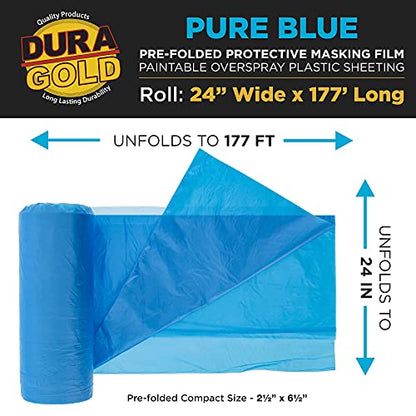 Dura-Gold 24" x 177' Pure Blue Pre-Folded Masking Film - Painters Plastic - size: 24-inch