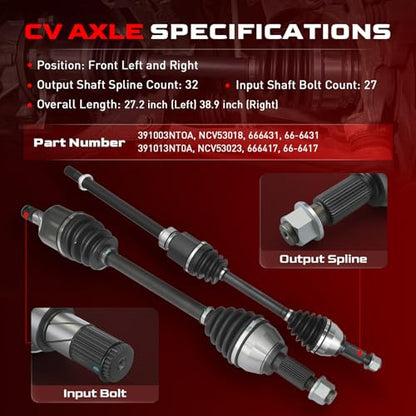 Betthand Front CV Axle Set Fit for 2013-2018 Altima Nissan L4 2.5L Sedan - size: 666417+666431