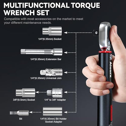 1/4" Drive Click Torque Wrench 20-260 In.-Lb, 72 Tooth Dual-Direction Adjustable, Dual Scale, ±3% Accuracy, for Bicycle, Motorcycle, Automotive Repair and Maintenance - size: 1/4"