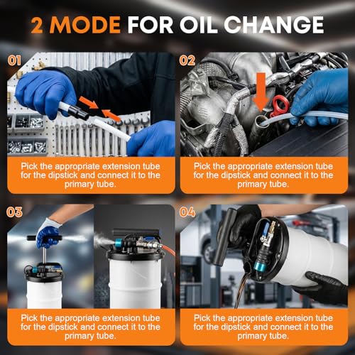 6.5L Oil Extractor Pump - Pneumatic/Manual Automotive Fluid Extractor with Extended Suction Hoses & Brake Bleeding Hose for Oil/Fluid Change