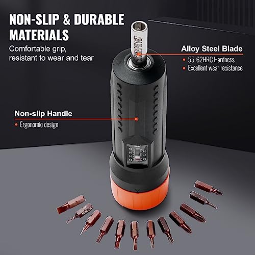 VEVOR 1/4" Drive Torque Screwdriver Wrench Set | 10-70 in-lbs Torque Adjustment Range | 1 in-lb Increment Torque Screwdriver | Driver Bits Set with View Window, 12 Bits & Case, Magnetic Function - size: Magnetic 10-70 in-lb
