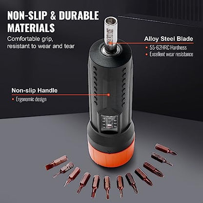 VEVOR 1/4" Drive Torque Screwdriver Wrench Set | 10-70 in-lbs Torque Adjustment Range | 1 in-lb Increment Torque Screwdriver | Driver Bits Set with View Window, 12 Bits & Case, Magnetic Function - size: Magnetic 10-70 in-lb