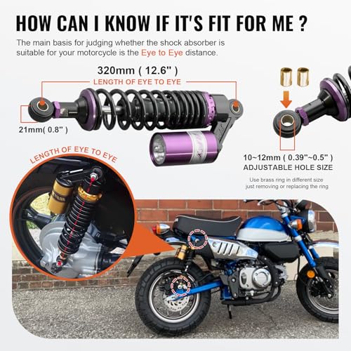 320mm 12.6" Universal Rear Air Shock Absorbers Suspension for HONDA - color: Purple