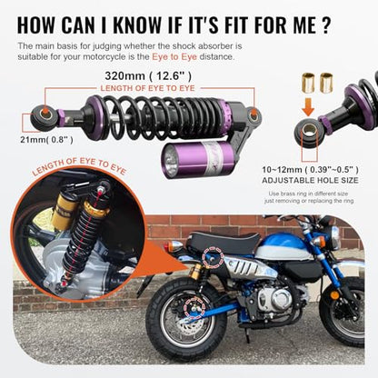 320mm 12.6" Universal Rear Air Shock Absorbers Suspension for HONDA - color: Purple