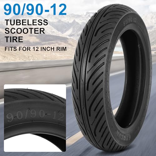 90/90-12 Tubeless Tire for Scooter, Moped, Tricycle - 6PR 59 J - 1 PACK - size: 90/90-12