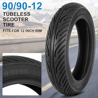 90/90-12 Tubeless Tire for Scooter, Moped, Tricycle - 6PR 59 J - 1 PACK - size: 90/90-12