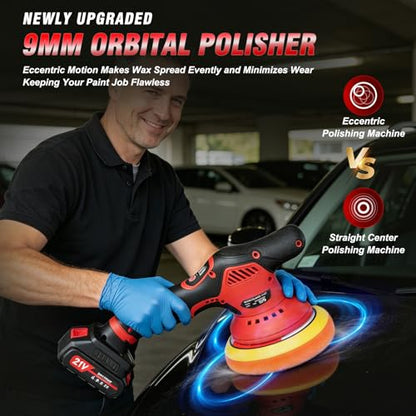 Cordless Car Buffer Polisher Kit (28pcs), 8-Speed 6000RPM, 2X21V Batteries