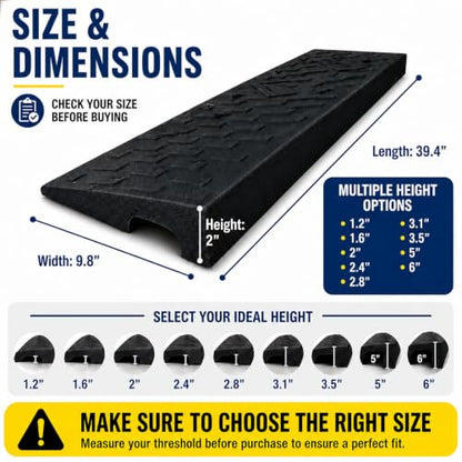 Heavy Duty Rubber Curb Ramps, 2'' Rise, 2 Pack, 11000 LBS Capacity - size: 2" H