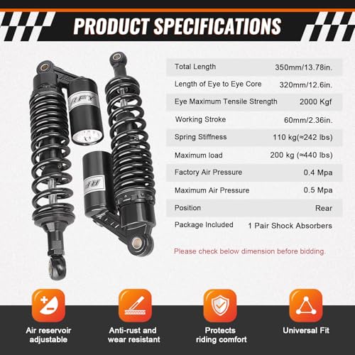 12.6" Universal Motorcycle Rear Air Shock Absorbers 320mm for HONDA - color: Black