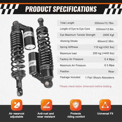 12.6" Universal Motorcycle Rear Air Shock Absorbers 320mm for HONDA - color: Black
