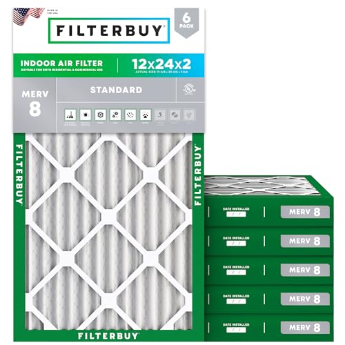 Filterbuy 12x24x2 Air Filter MERV 8 Dust & Allergy Defense (6-Pack) - style: 12x24x2