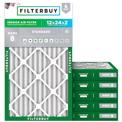 Filterbuy 12x24x2 Air Filter MERV 8 Dust & Allergy Defense (6-Pack) - style: 12x24x2