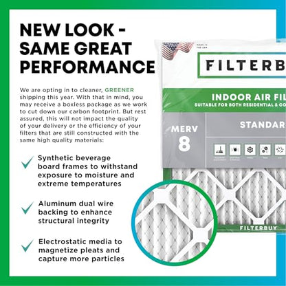 Filterbuy 16x25x1 Air Filter MERV 8 Dust & Allergy Defense (6-Pack) - style: 16x25x1