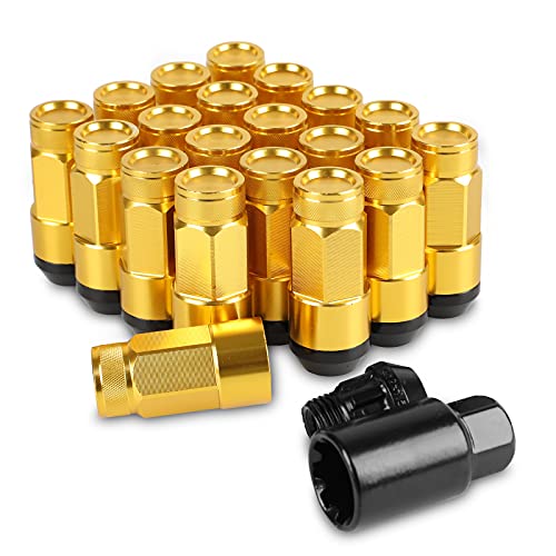 20PCS Closed End Lug Nuts M12X1.5 Wheel Rims Lug Nuts +Socket (Gold) - color: Gold