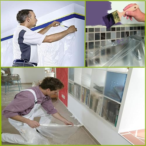 Tape and Drape Painters Tape and Plastic Film - 55in x 65ft Roll for Cars, Auto Body, Skirting and Frames