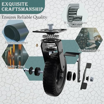 8 Inch Swivel Heavy Duty Caster Wheel with Brake, Set of 2 - size: 8 Inch