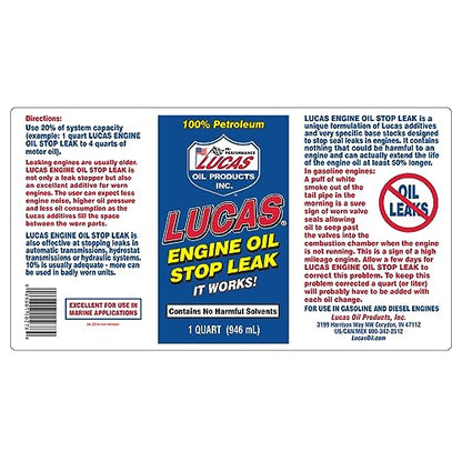 Lucas Oil 10278 Engine Oil Stop Leak - 1 Quart - size: Quart