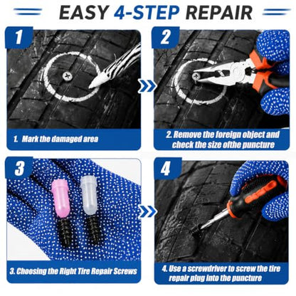 105-Piece Tire Screw Plug Repair Kit, No Tire Removal for Cars and Trucks