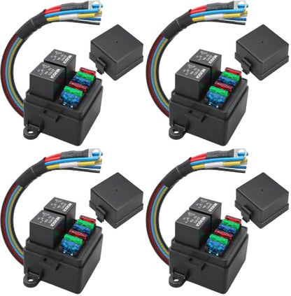 12V 6 Way Pre-Wired Fuse Relay Box Kit with Two 80A 4-Pin Relays (Pack of 4) - size: 80A 2 Relay 6 Fuses (Pack of 4), style: Pre-Wired